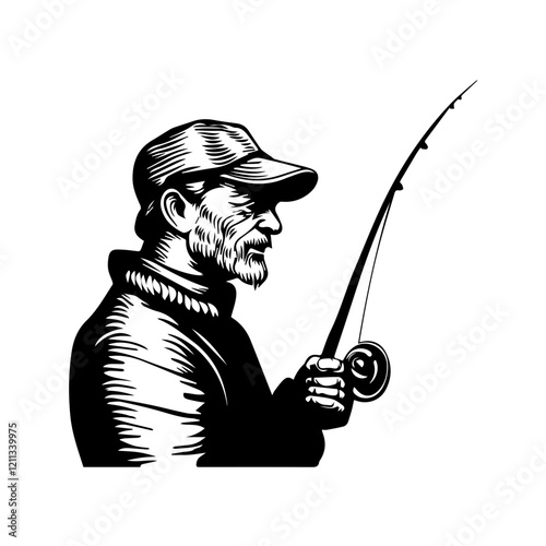  Silhouette Art: Fisherman with a Rod, Ready for the Catch