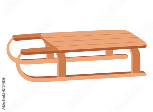 Wooden snow sledge vector illustration. Classic sled design for winter activities. Flat cartoon style, isolated on white background.