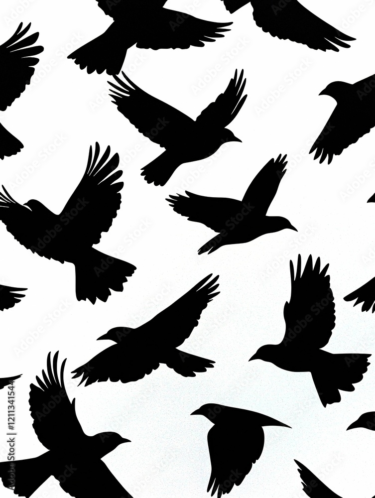 Obraz premium This bird silhouette collection features elegant black outlines of diverse species in flight and at rest, perfect for nature-themed designs and educational resources.
