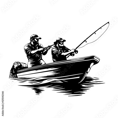 Fisherman on Boat Silhouette: Ideal for Outdoor and Adventure Themes