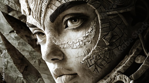 Stone Faced Woman Ancient Carving Portrait photo