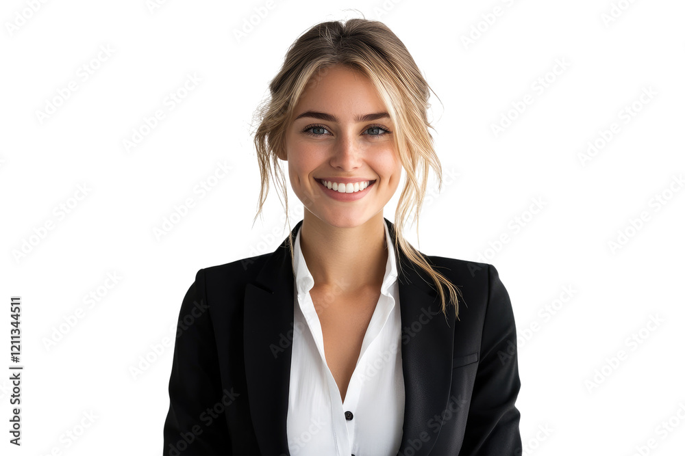 Smiling businesswoman in a black blazer with a friendly expression isolated on white or transparent, PNG Smiling businesswoman in a black blazer with a friendly expression isolated on white or transparent, PNG