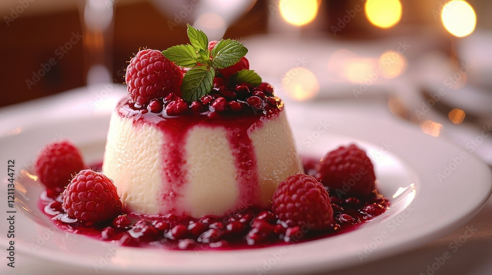 Delicious Raspberry Panna Cotta Dessert with Raspberry Sauce Delicious Raspberry Panna Cotta Dessert with Raspberry Sauce