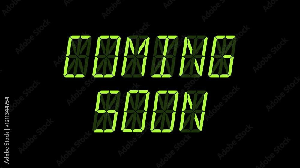 Coming soon led segment text animation on transparent background