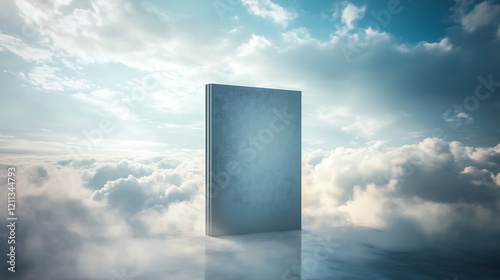 Religious book mockup hardcover plain book cover cloudy sky sunlight background, no text	
