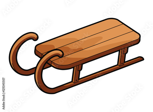 Wooden snow sledge vector illustration. Classic sled design for winter activities. Flat cartoon style, isolated on white background.