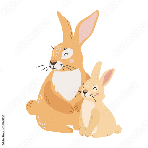 Rabbit mom and baby, cartoon style, mothers day illustration, cute animal