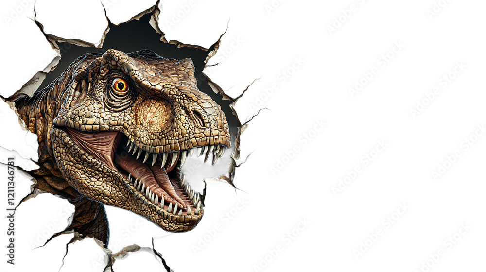 Obraz premium Terrifying Tyrannosaurus Rex Bursting Through Reality