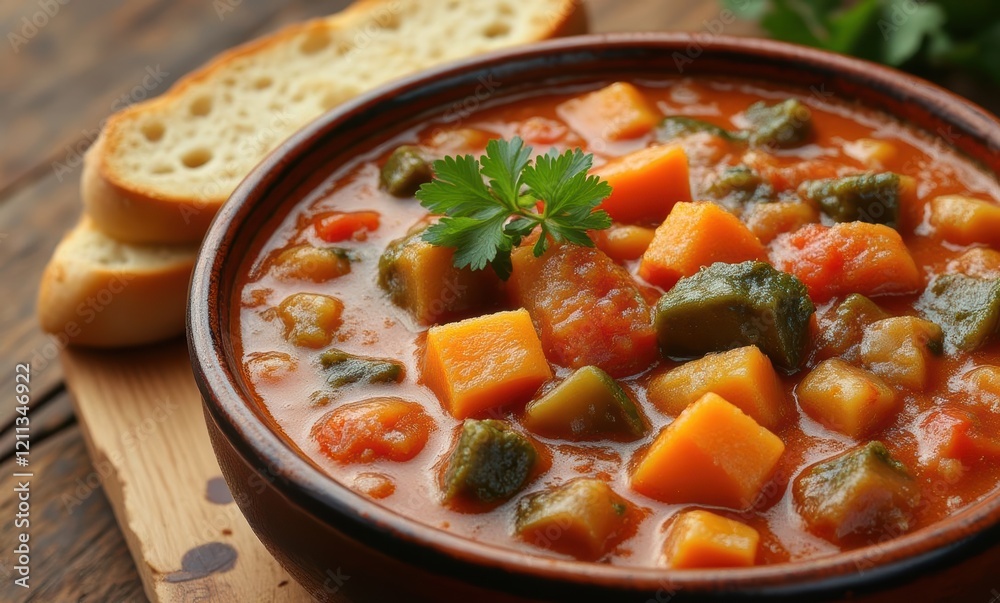 Delicious vegetable stew with bread Delicious vegetable stew with bread
