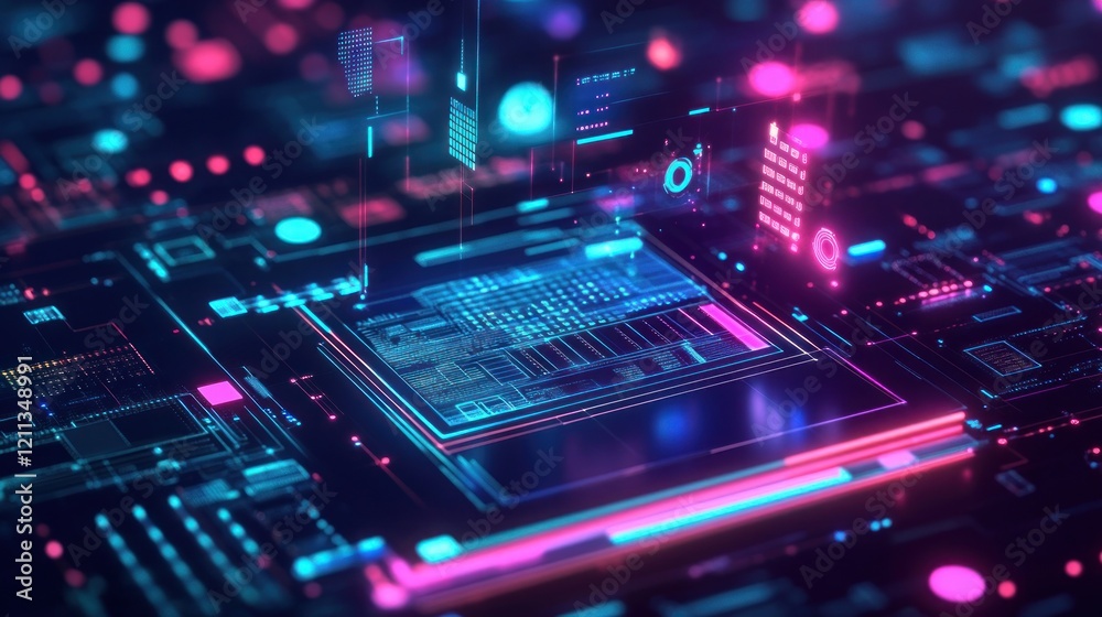 Abstract Digital Circuitry: Neon Hues and Data Streams Abstract Digital Circuitry: Neon Hues and Data Streams