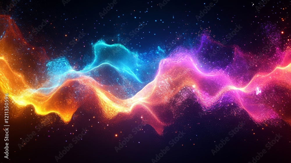 Fototapeta premium Glowing neon wave, noise texture, web banner design, Generative AI