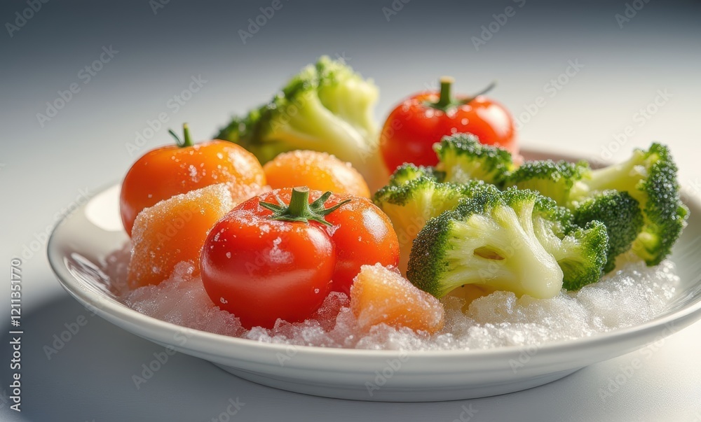 Vibrant fresh vegetables on ice Vibrant fresh vegetables on ice
