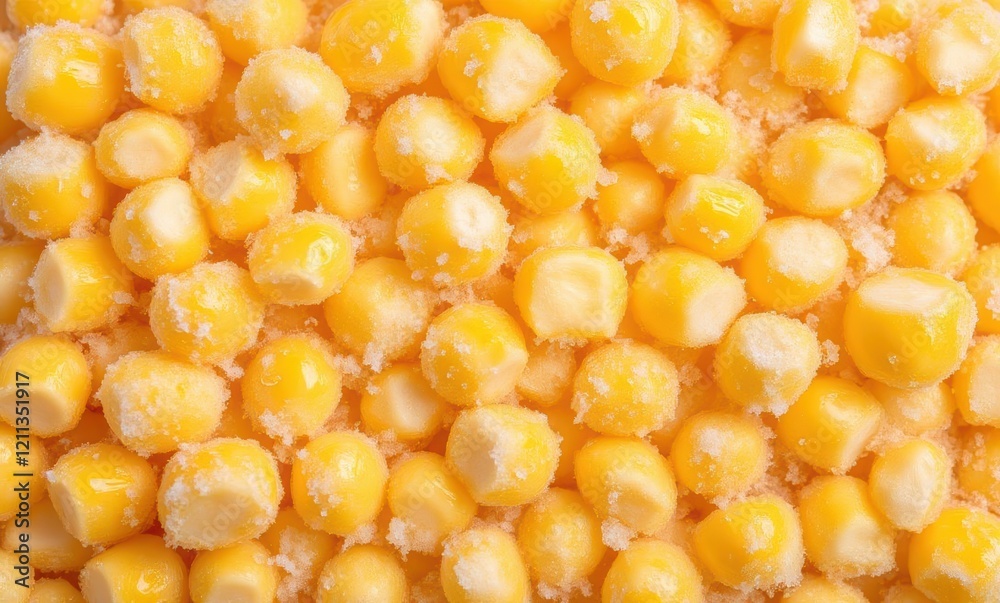 Frozen corn kernels in vibrant yellow hues Frozen corn kernels in vibrant yellow hues