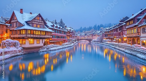Enchanted Winter Village: A Picturesque Canal-side Town