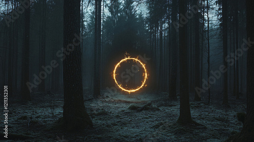 Mystical forest portal glowing bright otherworldly light vibrant natural landscape magical gateway parallel dimension way porch out gate sci-fi myth warm time traveler exit entry wallpaper story photo