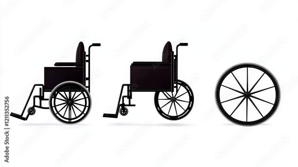 Fototapeta premium Illustration of various wheelchair designs, emphasizing mobility assistance and accessibility for individuals with disabilities.
