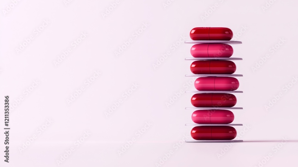 A stack of vibrant red capsules on a soft pink background, symbolizing health and wellness. A stack of vibrant red capsules on a soft pink background, symbolizing health and wellness.
