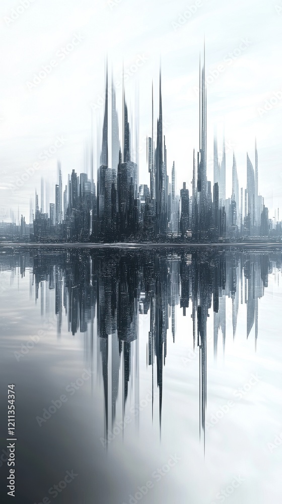 Fototapeta premium Futuristic City Skyline Reflected in Calm Water