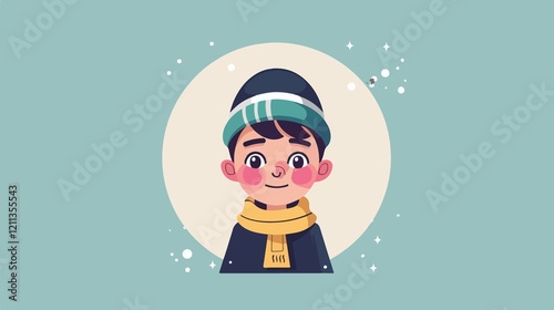 Joyful Muslim Boy Character Celebrating Islamic New Year in Flat Vector Design photo