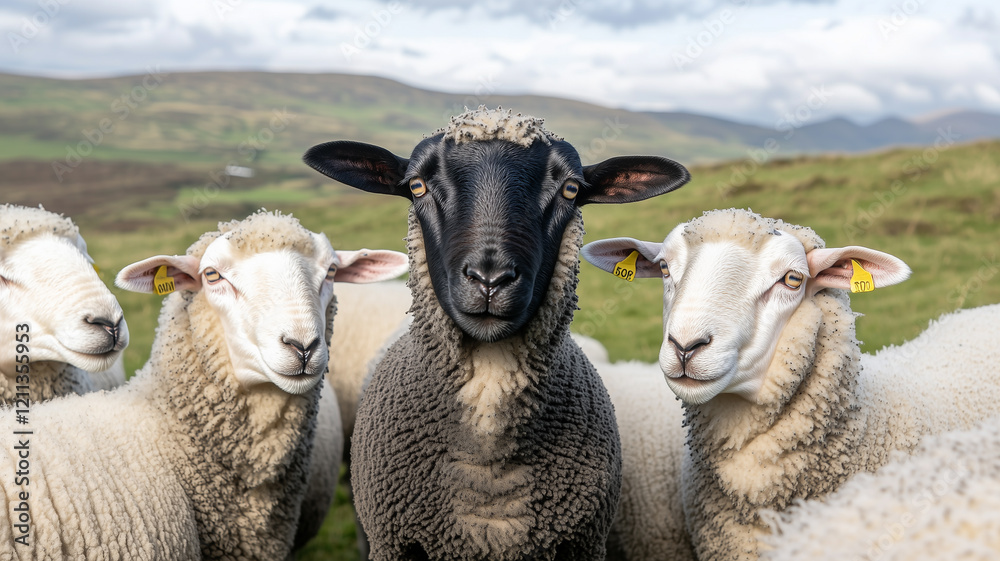 Black sheep standing out in a large flock of white sheep
Black sheep standing out in a large flock of white sheep