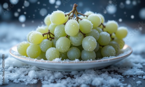 Frosted green grapes on a plate photo