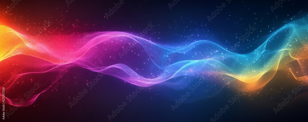 Fototapeta premium Holographic color gradient, neon glowing abstract wave, Generative AI