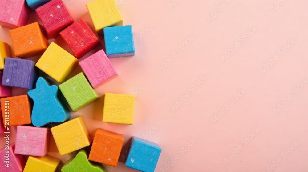 A vibrant collection of colorful wooden blocks arranged on a soft pink background, offering a playful and creative design element for various projects. A vibrant collection of colorful wooden blocks arranged on a soft pink background, offering a playful and creative design element for various projects.