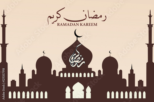 ramadan kareem background with masque silhouette on a beige background . vector illustration