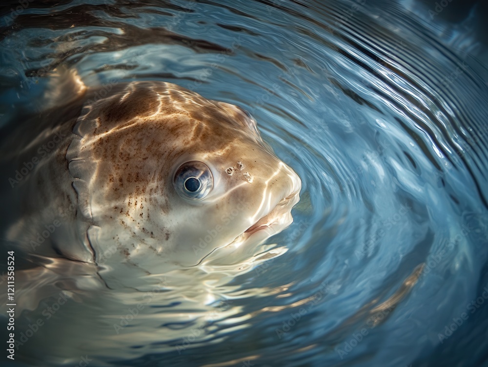 Fototapeta premium sunfish, capturing its flat, circular body and the gentle ripples in the water around it.