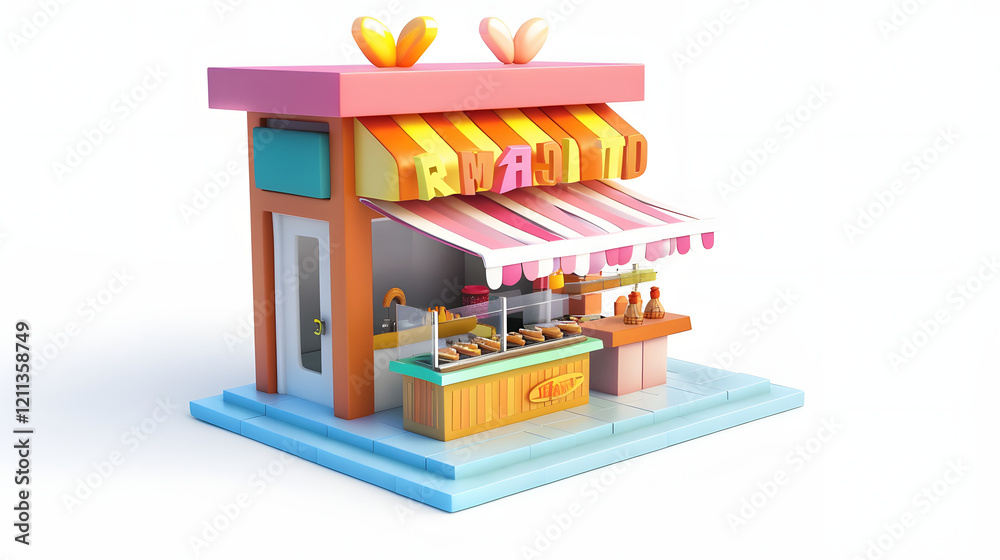 Fast Food Stand colorful isometric 3D