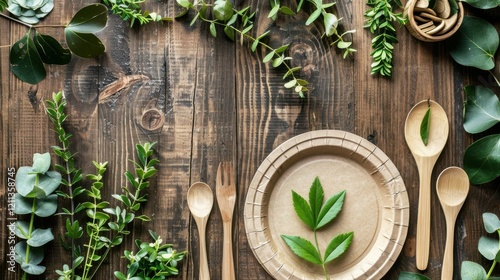 Wallpaper Mural Eco-Friendly Tableware with Fresh Greens Torontodigital.ca