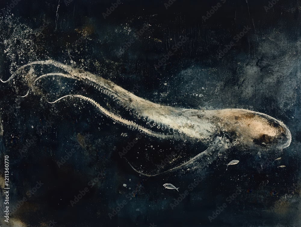 Obraz premium capturing a giant squid graceful movement through the water.