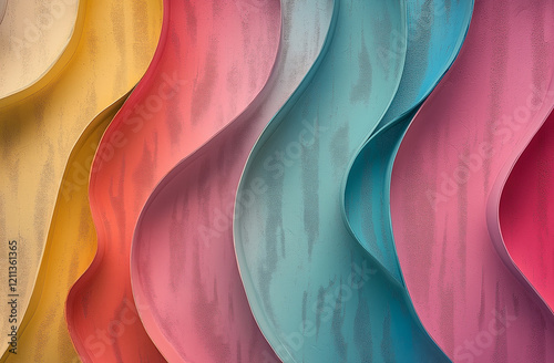 abstract colorful background, colorful Abstract Wavy Paper Layers - 3D Render with Pastel Tones