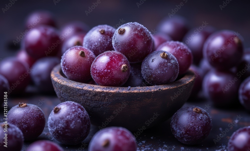Frozen grapes in a rustic bowl Frozen grapes in a rustic bowl