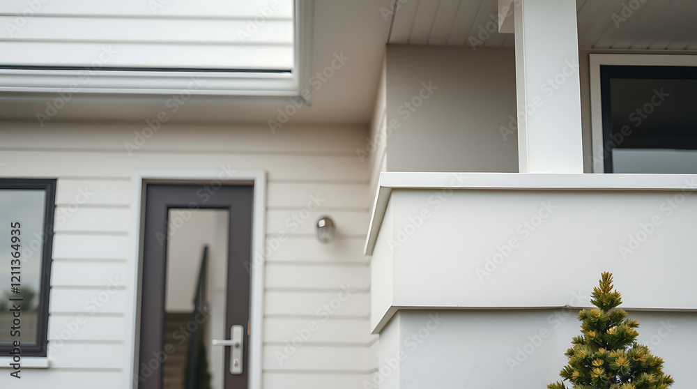 Fototapeta premium Modern House Exterior: White Facade, Contemporary Design, New Home, Real Estate