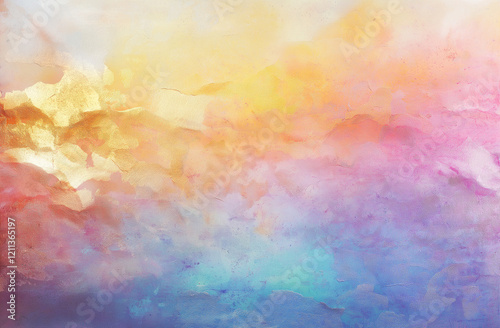 Abstract Pastel Texture with Golden Accents - Dreamy Watercolor Background