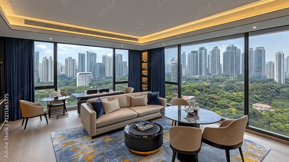 Fototapeta premium Luxury Apartment with Panoramic City View