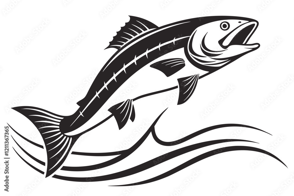 Naklejka premium Fish icon black silhouette. Fisheries logo symbol