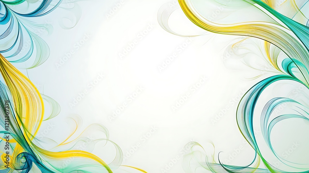 Abstract swirling yellow and teal lines create a frame Abstract swirling yellow and teal lines create a frame