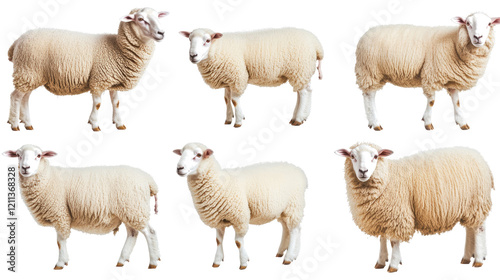 Domestic Sheep Collection Set on Transparent Background Generative AI