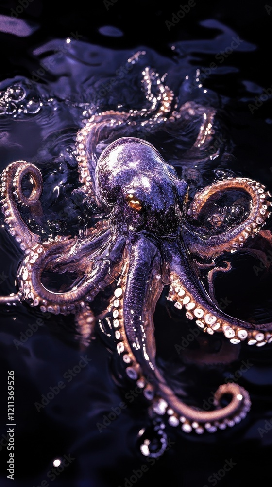 Obraz premium Majestic Octopus Swims in Dark Ocean Water