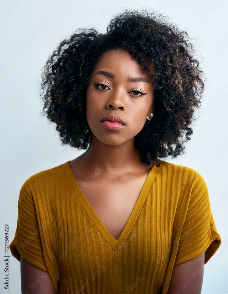 An attractive black girl thinking deeply, with a confused expression on a white background. An attractive black girl thinking deeply, with a confused expression on a white background.