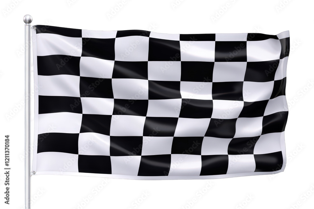 Fototapeta premium A black and white checkered flag waving, symbolizing racing and competition.