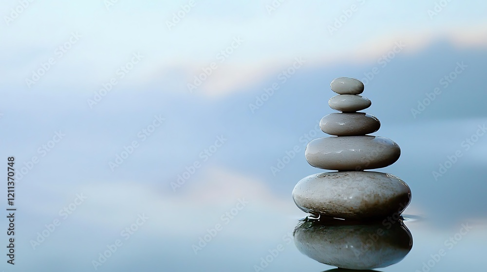 A stack of white rocks on a body of water A stack of white rocks on a body of water