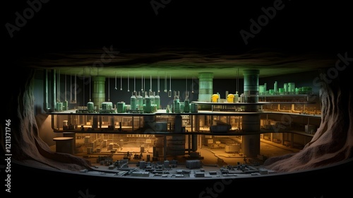 A digital model showcasing the secure underground storage and disposal methods used to safely contain and isolate nuclear waste ensuring environmental protection and sustainability