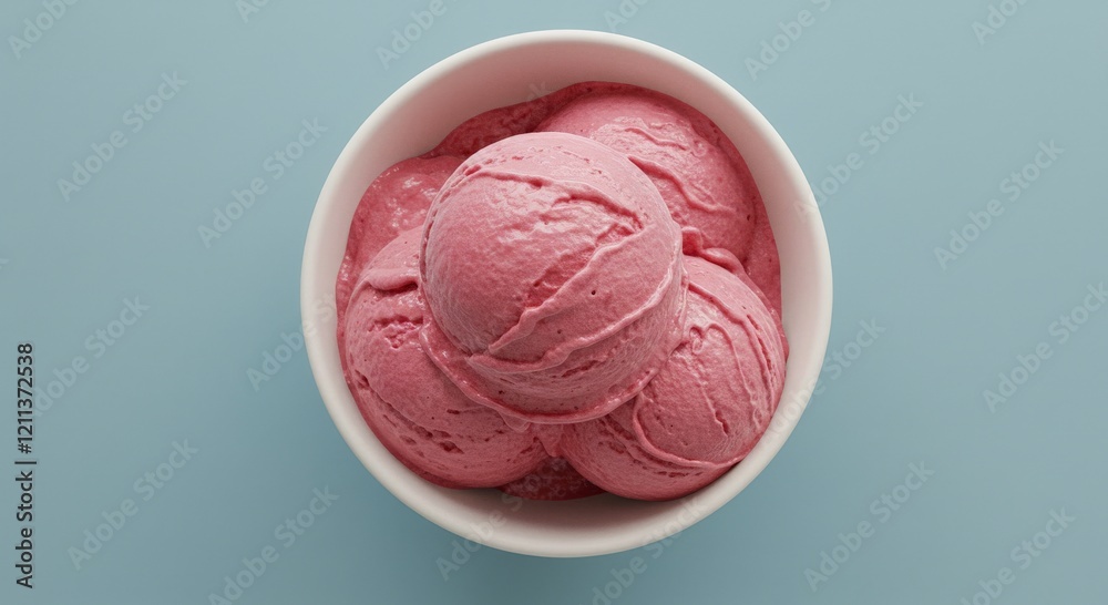 Fototapeta premium pink ice cream in a bowl top view
