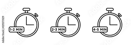 2 to 3 Minutes preparation icons set in black filled and stroke line style