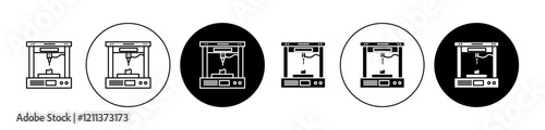 3D printer icons set in black filled and stroke line style