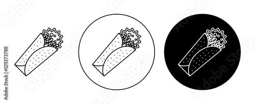 Burrito icons set in black filled and stroke line style