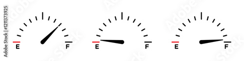 Car fuel indicator icons set in black filled and stroke line style